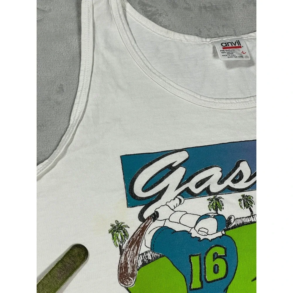 Vintage 1993 Palm Springs Gas Co Tank Top Men L White Golf Made in USA